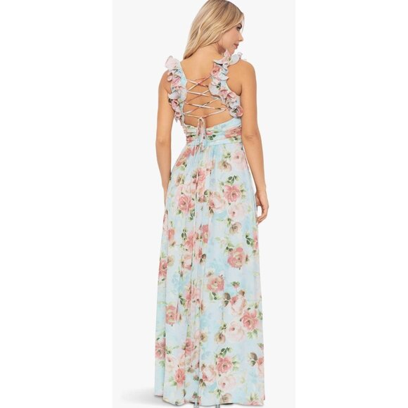 Betsy & Adam Blue Floral Chiffon Maxi Dress Size 8 NWT $289 [jb] - Picture 2 of 8